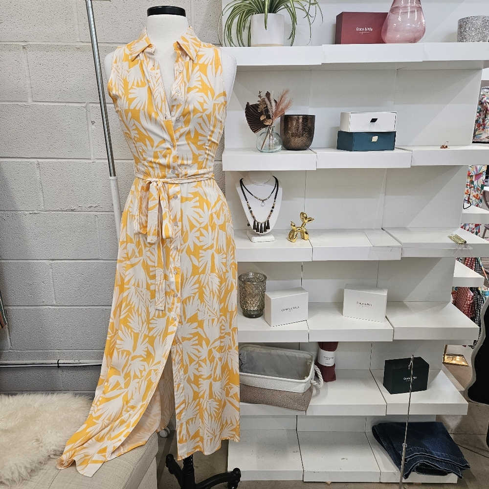 Palm Print Midi Shirtdress
